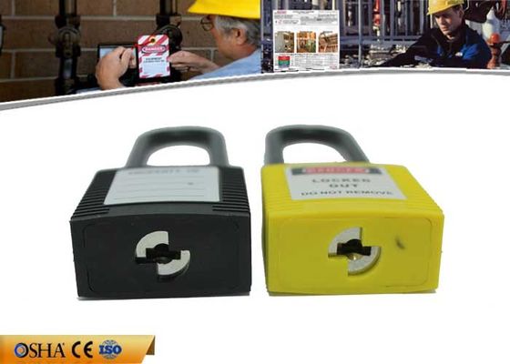 노랗고와 까만 색깔 영국 PVC 꼬리표 안전 차단은 76mm Sahckle 길이를 통제합니다 협력 업체